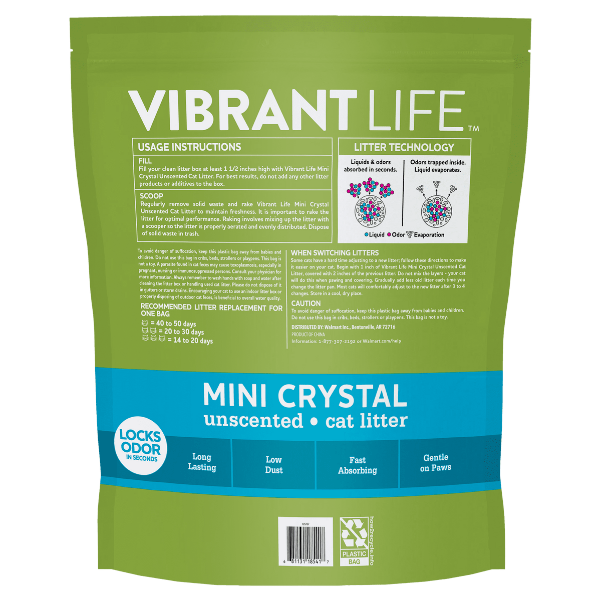(4 pack) (4 pack) Vibrant Life Mini Crystal Cat Litter, Unscented, 8 lb Bag, 1 Count