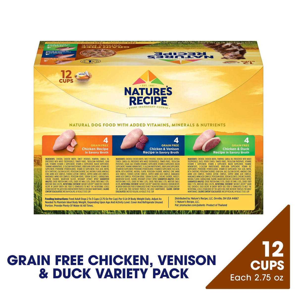 (3 pack) Nature's Recipe Savory Broth Grain Free Wet Dog Food Variety Pack, 2.75 oz Cups (12 Pack)