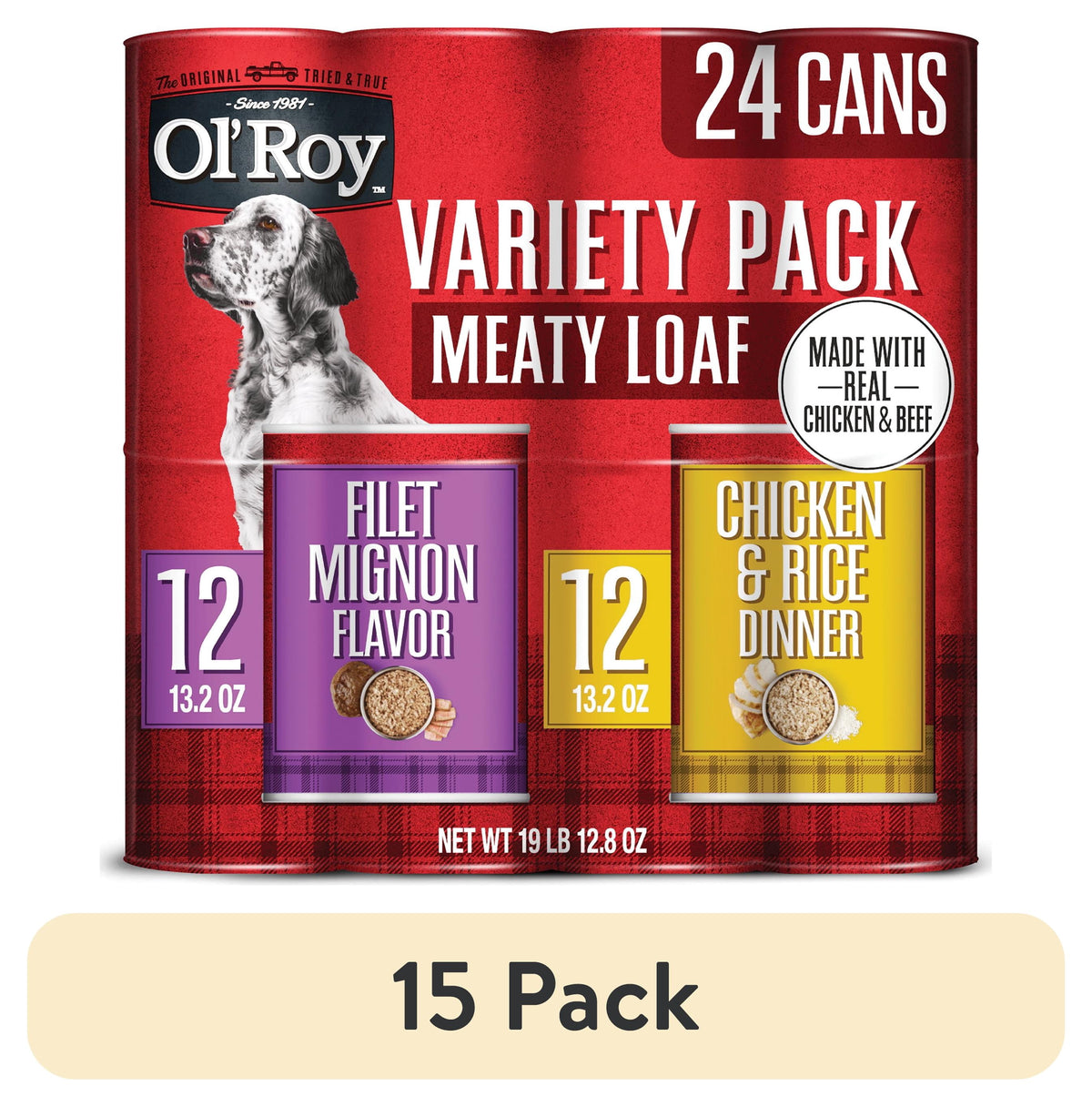 Ol' Roy Filet Mignon Flavor and Chicken and Rice Flavor Wet Dog Food Variety Pack, 13.2 oz Cans, 24 Pack