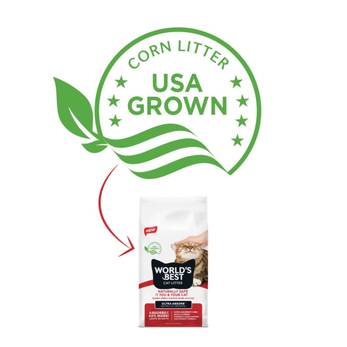 World's Best Cat Litter Ultra Absorb Unscented, Quick Clumping, Flushable, 32 lb Value Pack