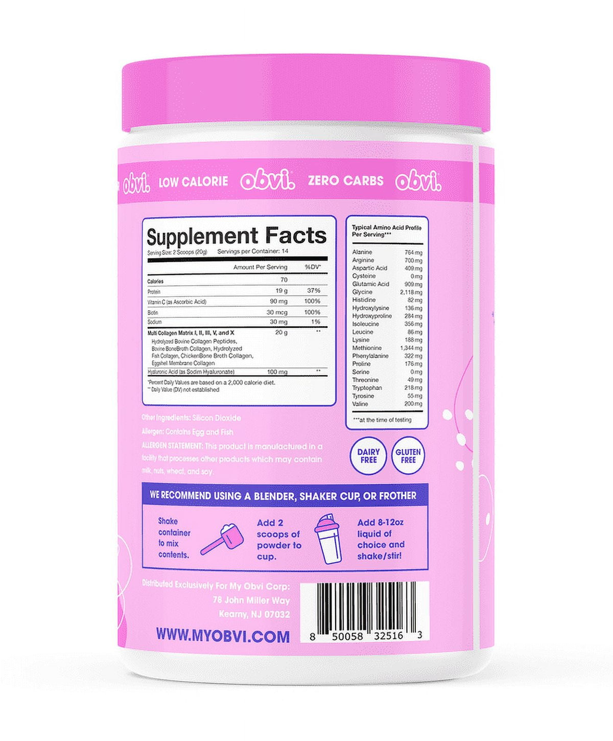 (2 pack) Obvi Unflavored Collagen Peptides Powder, Multi Collagen Supplement with Hyaluronic Acid, Biotin, and Vitamin C, 14 Servings