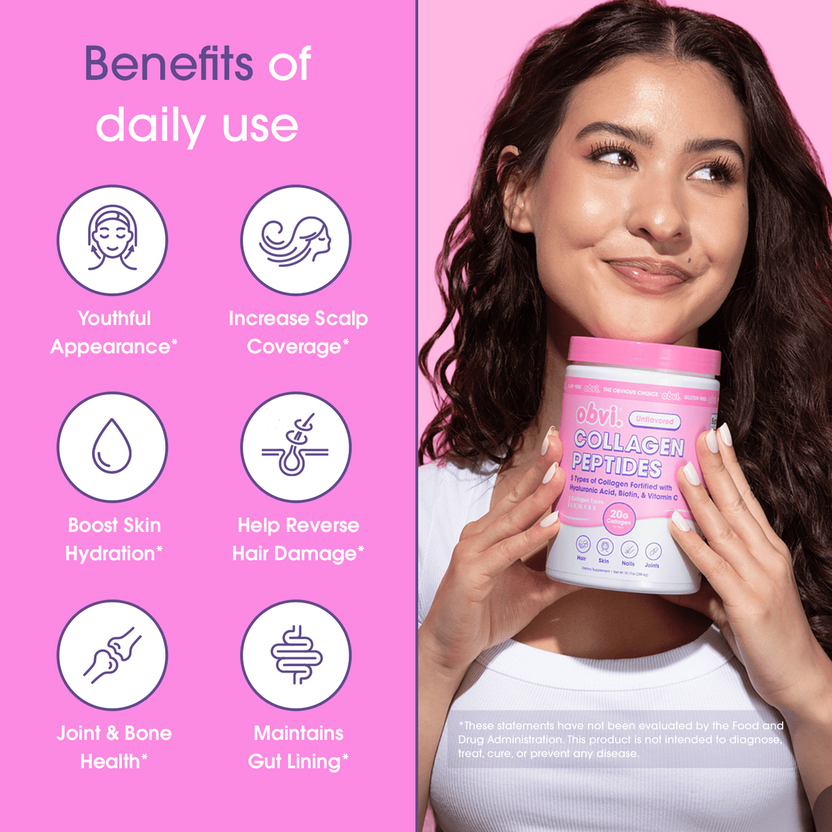 (2 pack) Obvi Unflavored Collagen Peptides Powder, Multi Collagen Supplement with Hyaluronic Acid, Biotin, and Vitamin C, 14 Servings