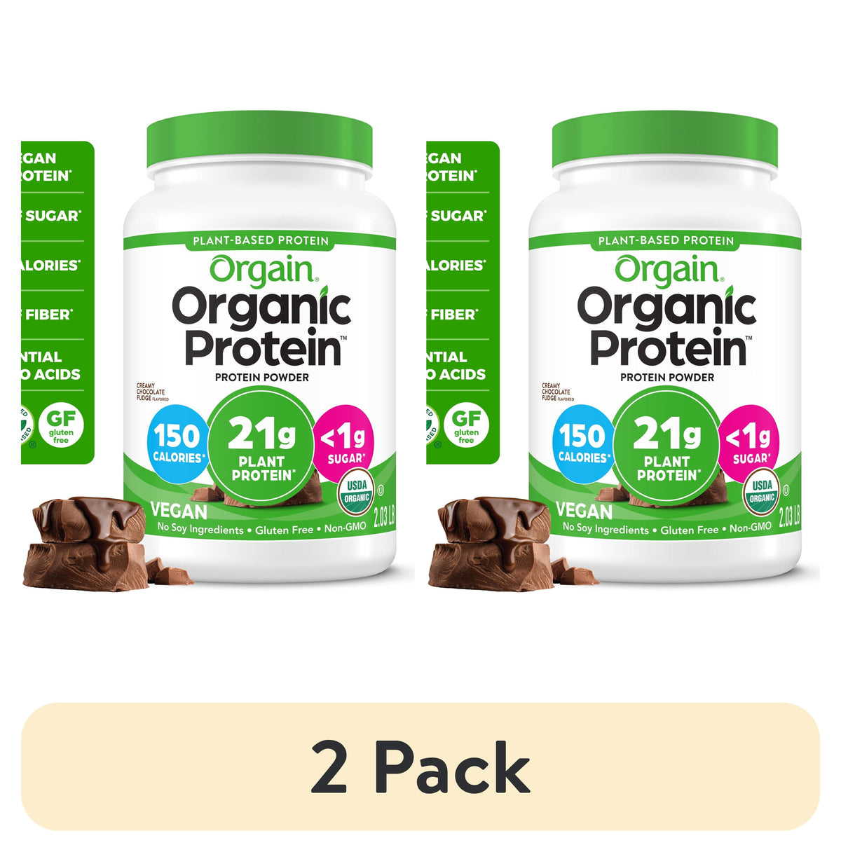 Orgain Organic Vegan 21g Protein Powder, Plant Based, Creamy Chocolate 2.03lb