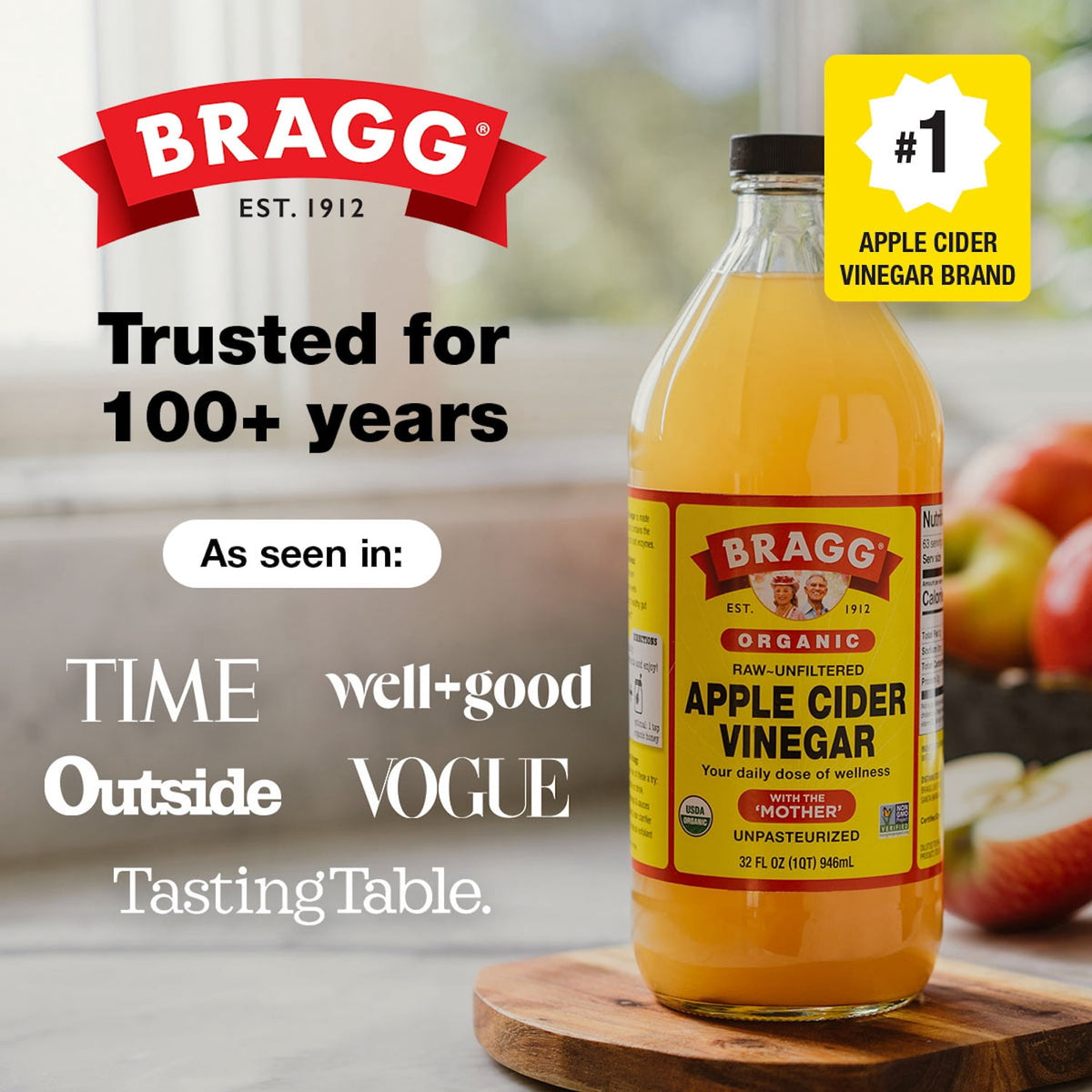 Bragg Organic Apple Cider Vinegar with The Mother, Raw and Unfiltered, 128 fl oz
