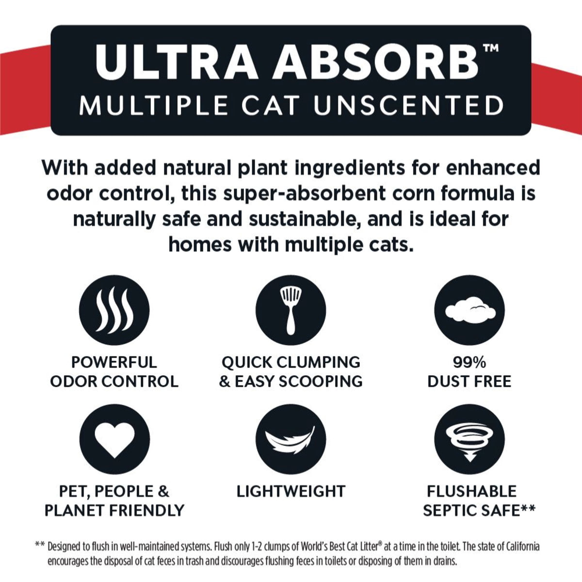 World's Best Cat Litter Ultra Absorb Unscented, Quick Clumping, Flushable, 32 lb Value Pack