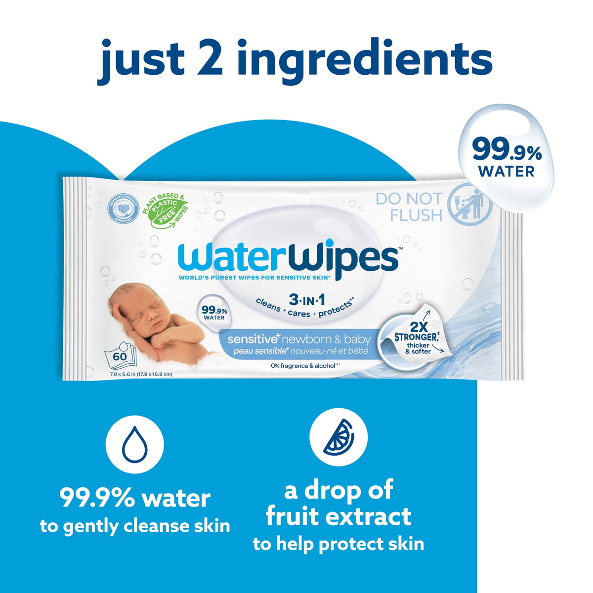 WaterWipes Sensitive Newborn & Baby Wipes, 99.9% Water, Unscented & Hypoallergenic, 720 Wipes