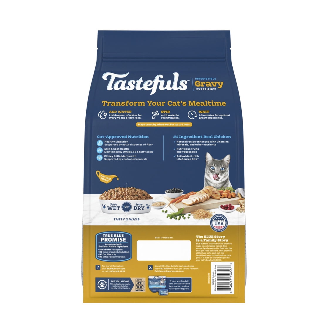 Blue Buffalo Tastefuls Irresistible Gravy Indoor Adult Dry Cat Food, Chicken, 5lb Bag