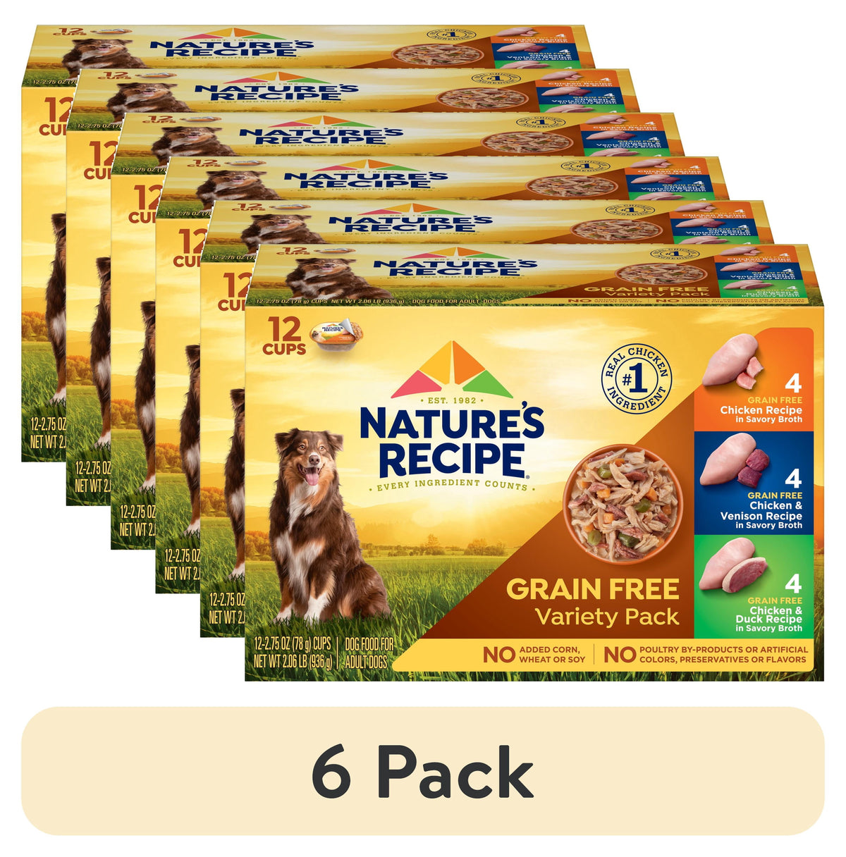 (3 pack) Nature's Recipe Savory Broth Grain Free Wet Dog Food Variety Pack, 2.75 oz Cups (12 Pack)