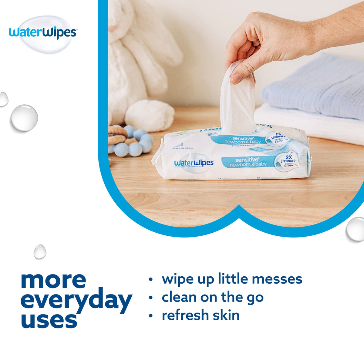 WaterWipes Sensitive Newborn & Baby Wipes, 99.9% Water, Unscented & Hypoallergenic, 720 Wipes