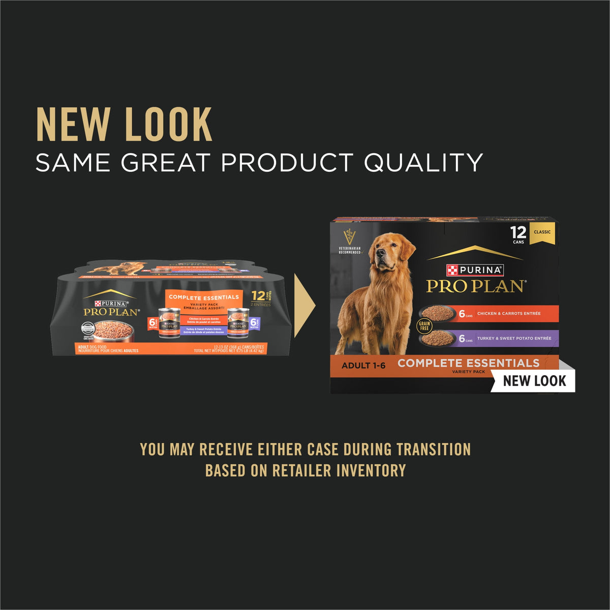 Purina Pro Plan Wet Grain Free Wet Dog Food Complete Essentials Variety Pack, Chicken and Carrots and Turkey and Sweet Potato Entrees, 13 oz Cans (12 Pack)