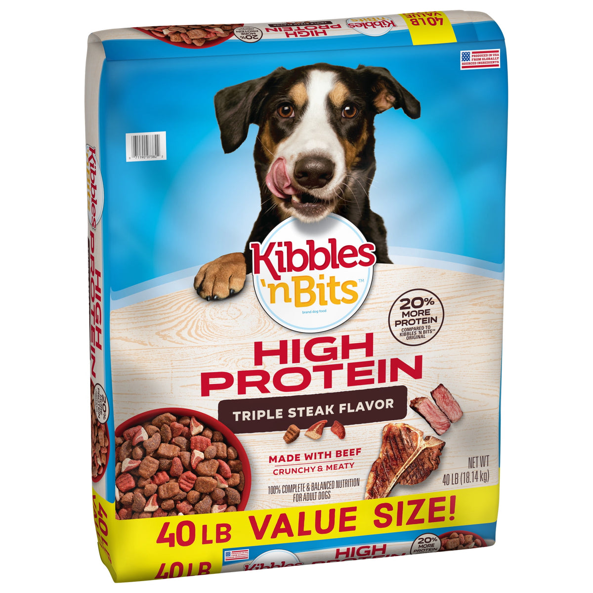 Kibbles 'n Bits Triple Steak Flavor Dry High Protein Dog Food, 40 lb. Bag