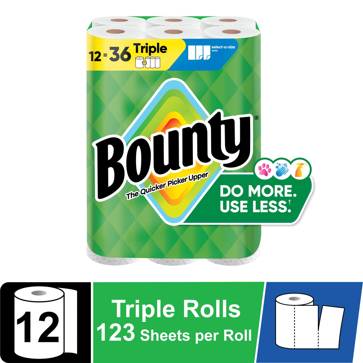 Bounty Paper Towels Select-A-Size White, 10 Triple Rolls, 123 Sheets Per Roll