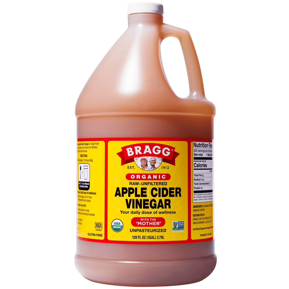 Bragg Organic Apple Cider Vinegar with The Mother, Raw and Unfiltered, 128 fl oz