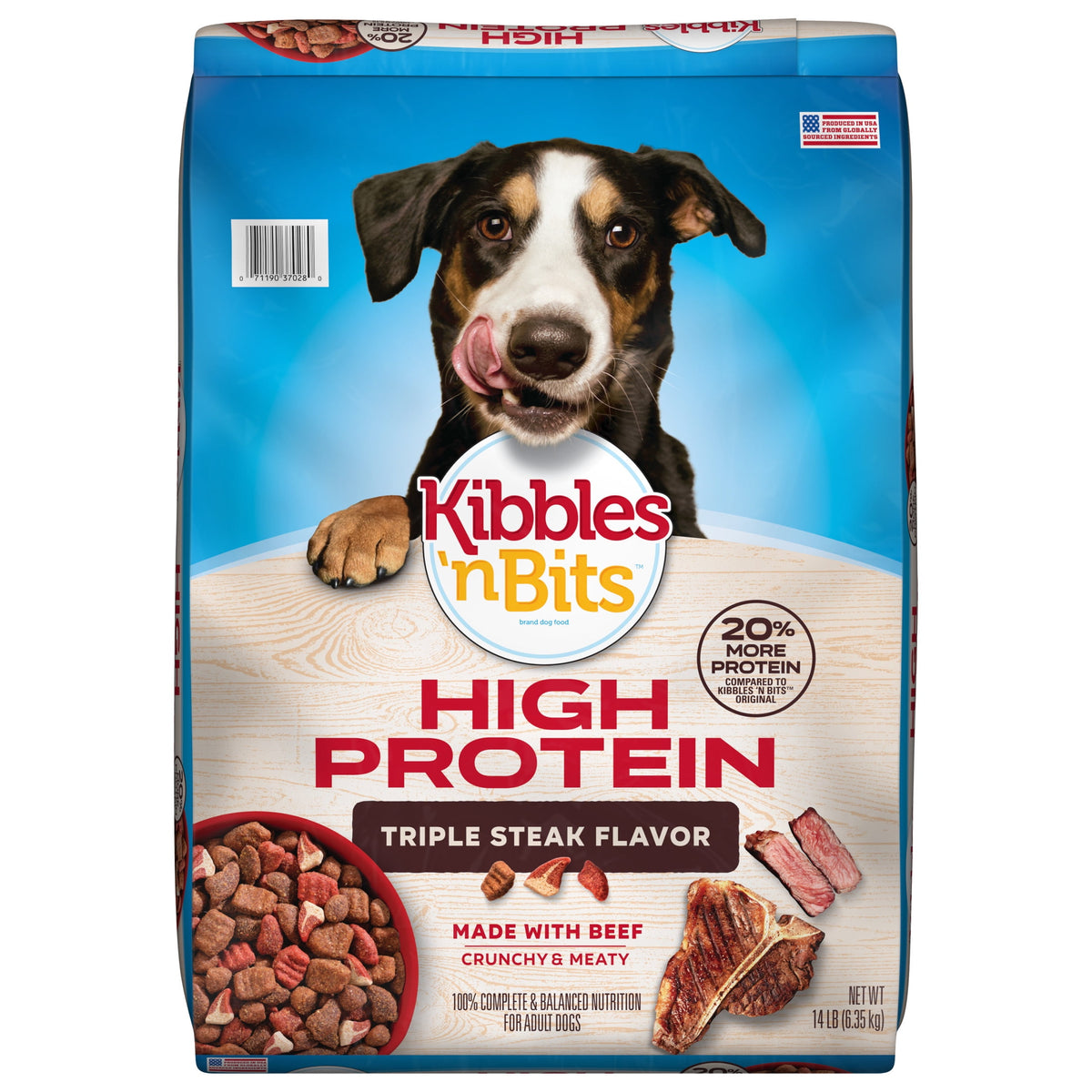 Kibbles 'n Bits Triple Steak Flavor Dry High Protein Dog Food, 40 lb. Bag