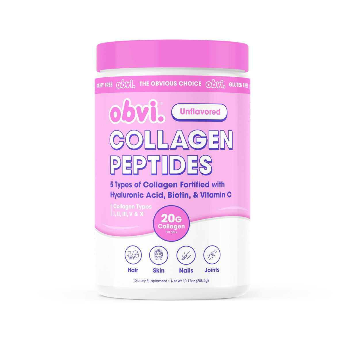 (2 pack) Obvi Unflavored Collagen Peptides Powder, Multi Collagen Supplement with Hyaluronic Acid, Biotin, and Vitamin C, 14 Servings