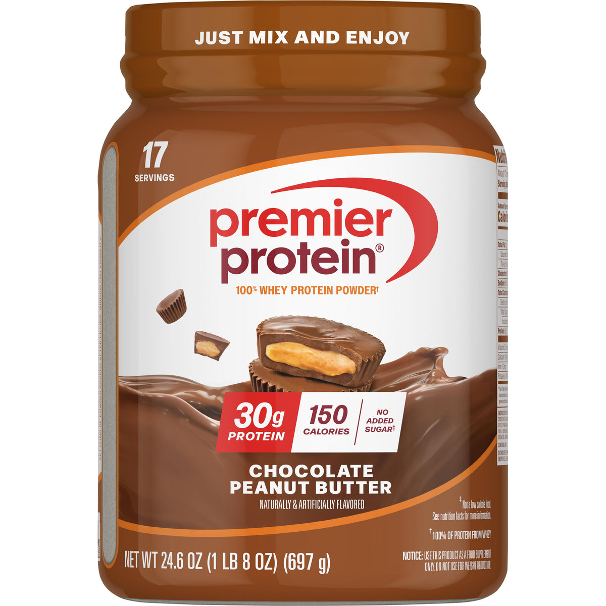 Premier Protein 100% Whey Protein Powder, Chocolate Milkshake, 30g Protein, 24.5 oz, 1.5 lb