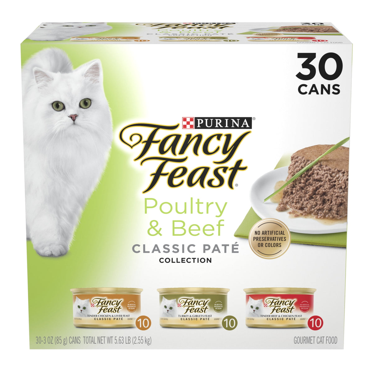 Purina Fancy Feast Classic Pate Food, Wet Cat Food, Poultry & Beef, 3 oz Cans, 30 Pack