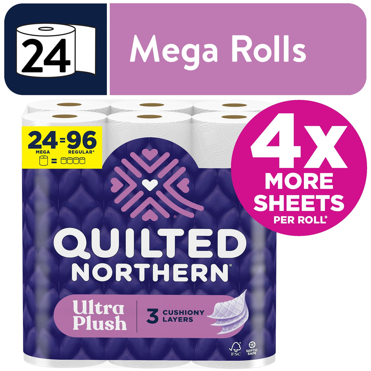 Quilted Northern Ultra Plush 3-Ply Toilet Paper, 30 Mega Rolls, 255 Sheets per Roll