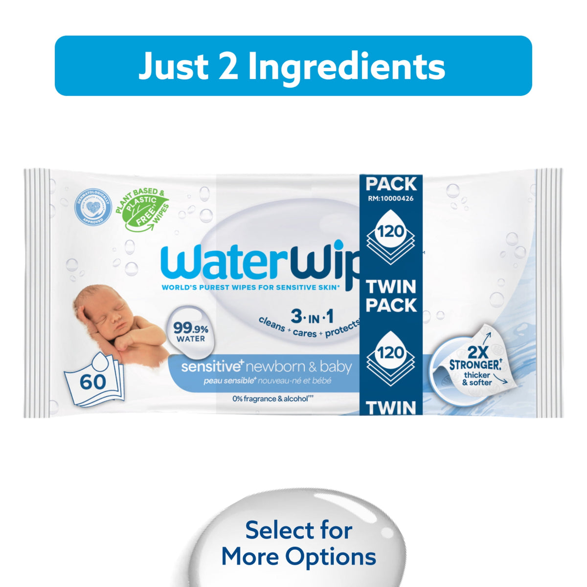 WaterWipes Sensitive Newborn & Baby Wipes, 99.9% Water, Unscented & Hypoallergenic, 720 Wipes