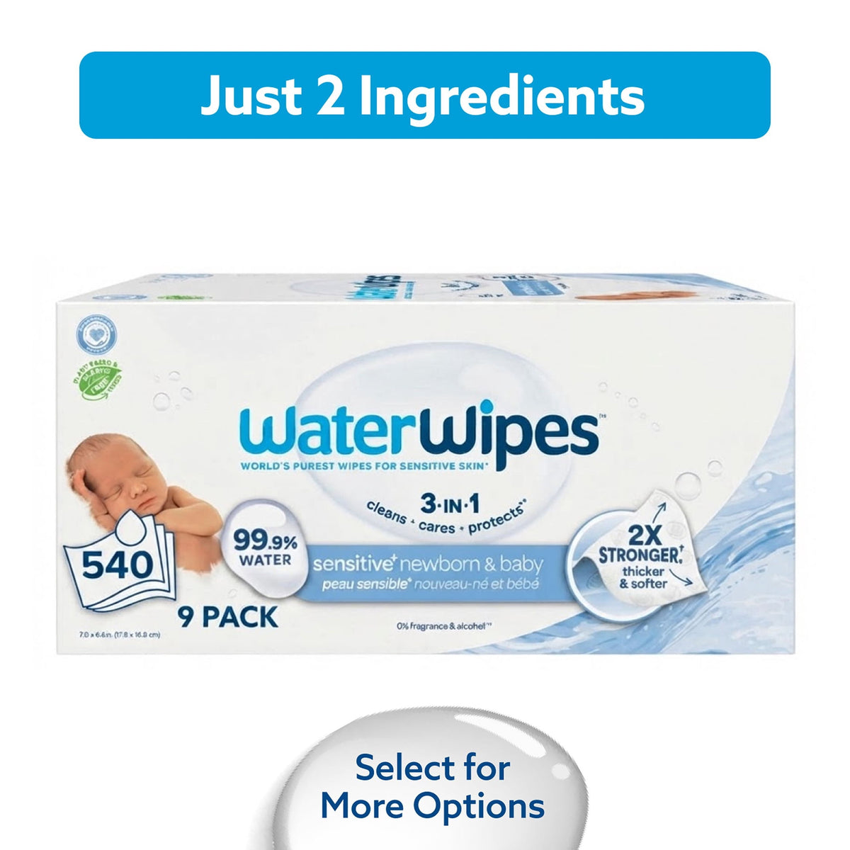 WaterWipes Sensitive Newborn & Baby Wipes, 99.9% Water, Unscented & Hypoallergenic, 720 Wipes