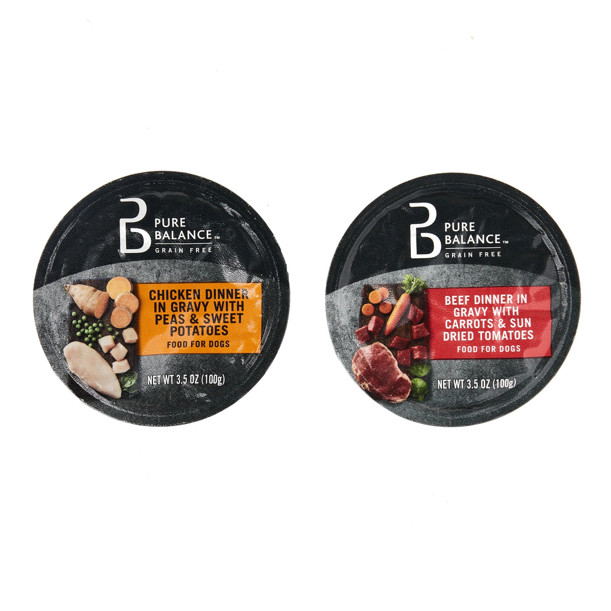 (3 pack) Pure Balance Grain Free Chicken Dinner in Gravy & Beef Dinner in Gravy Wet Dog Food Variety Pack, 3.5 oz, 12 Pack