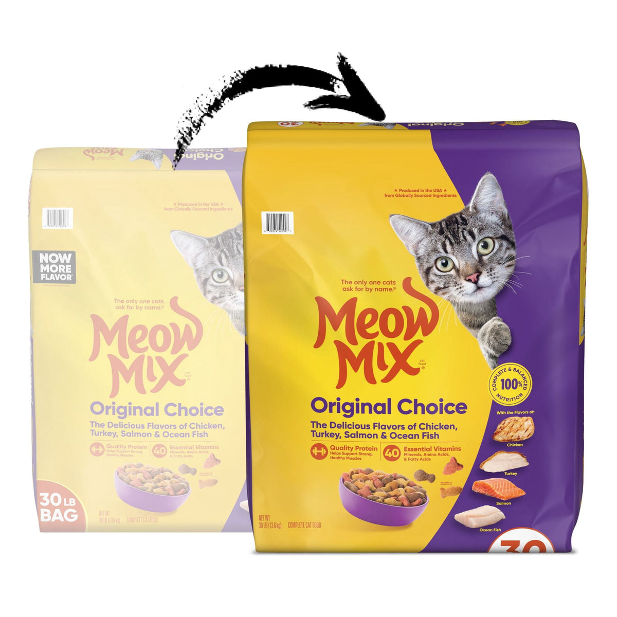 (2 pack) Meow Mix Original Choice Dry Cat Food, All Life Stages, Chicken, Turkey, Salmon & Ocean Fish Flavors, 30 lb Bag