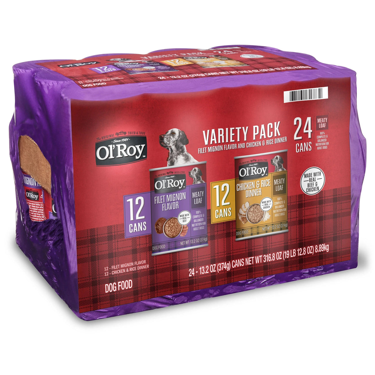 Ol' Roy Filet Mignon Flavor and Chicken and Rice Flavor Wet Dog Food Variety Pack, 13.2 oz Cans, 24 Pack