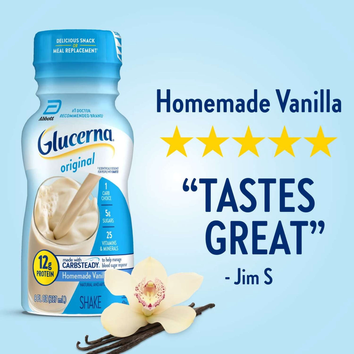 Glucerna Original Diabetic Protein Shake, Homemade Vanilla, 8 fl oz Bottle, 24 Count