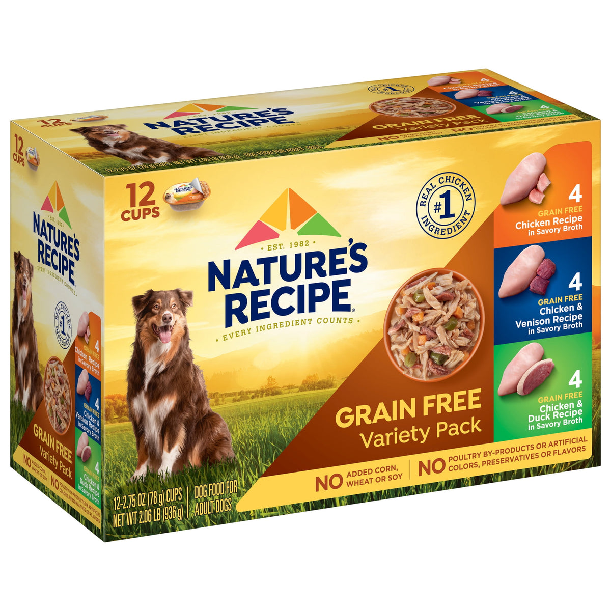 (3 pack) Nature's Recipe Savory Broth Grain Free Wet Dog Food Variety Pack, 2.75 oz Cups (12 Pack)