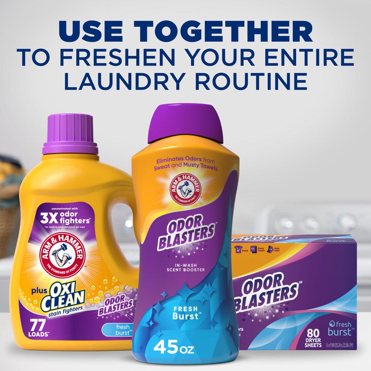 (4 pack) ARM & HAMMER Odor Blasters Laundry Scent Beads Alternative, Fresh Burst Scent, 45 Oz