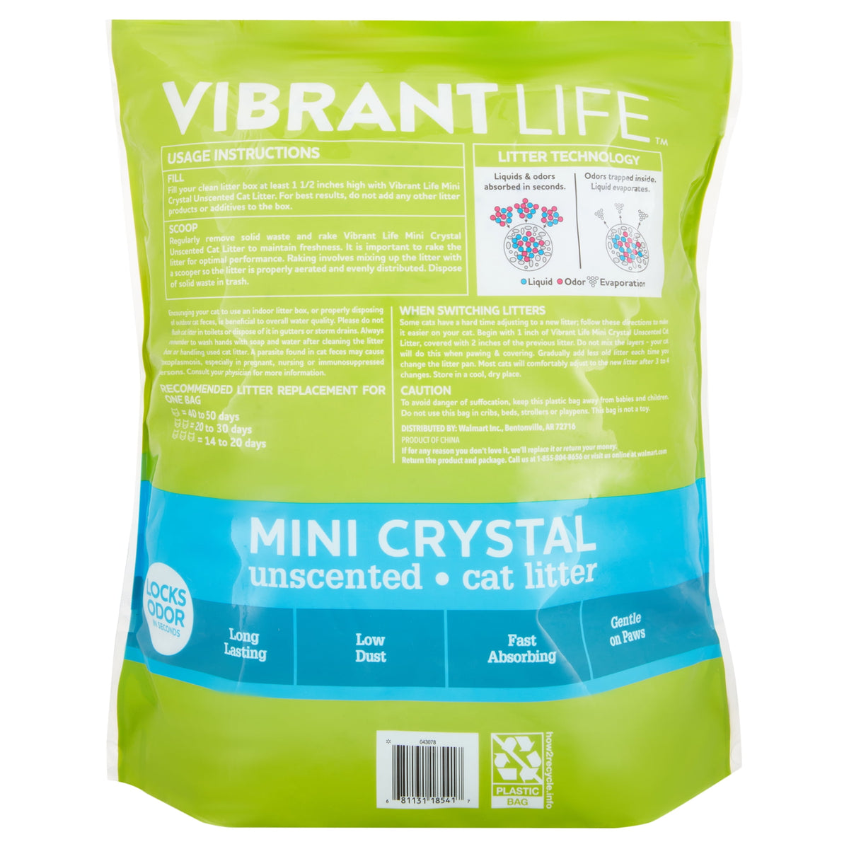 (4 pack) (4 pack) Vibrant Life Mini Crystal Cat Litter, Unscented, 8 lb Bag, 1 Count
