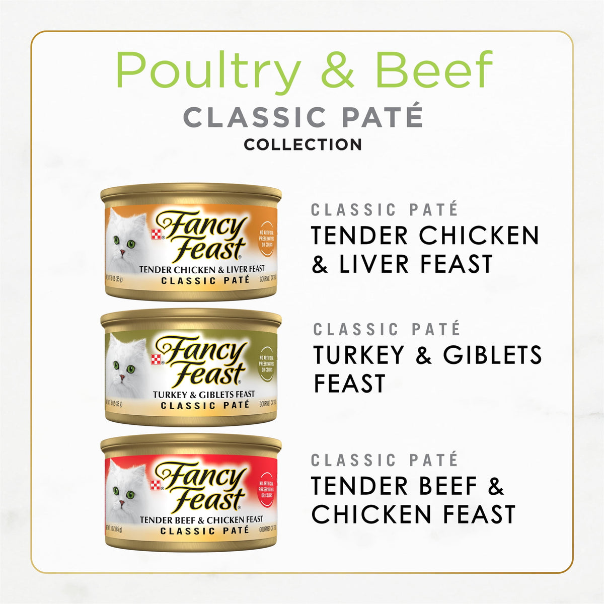 Purina Fancy Feast Classic Pate Food, Wet Cat Food, Poultry & Beef, 3 oz Cans, 30 Pack