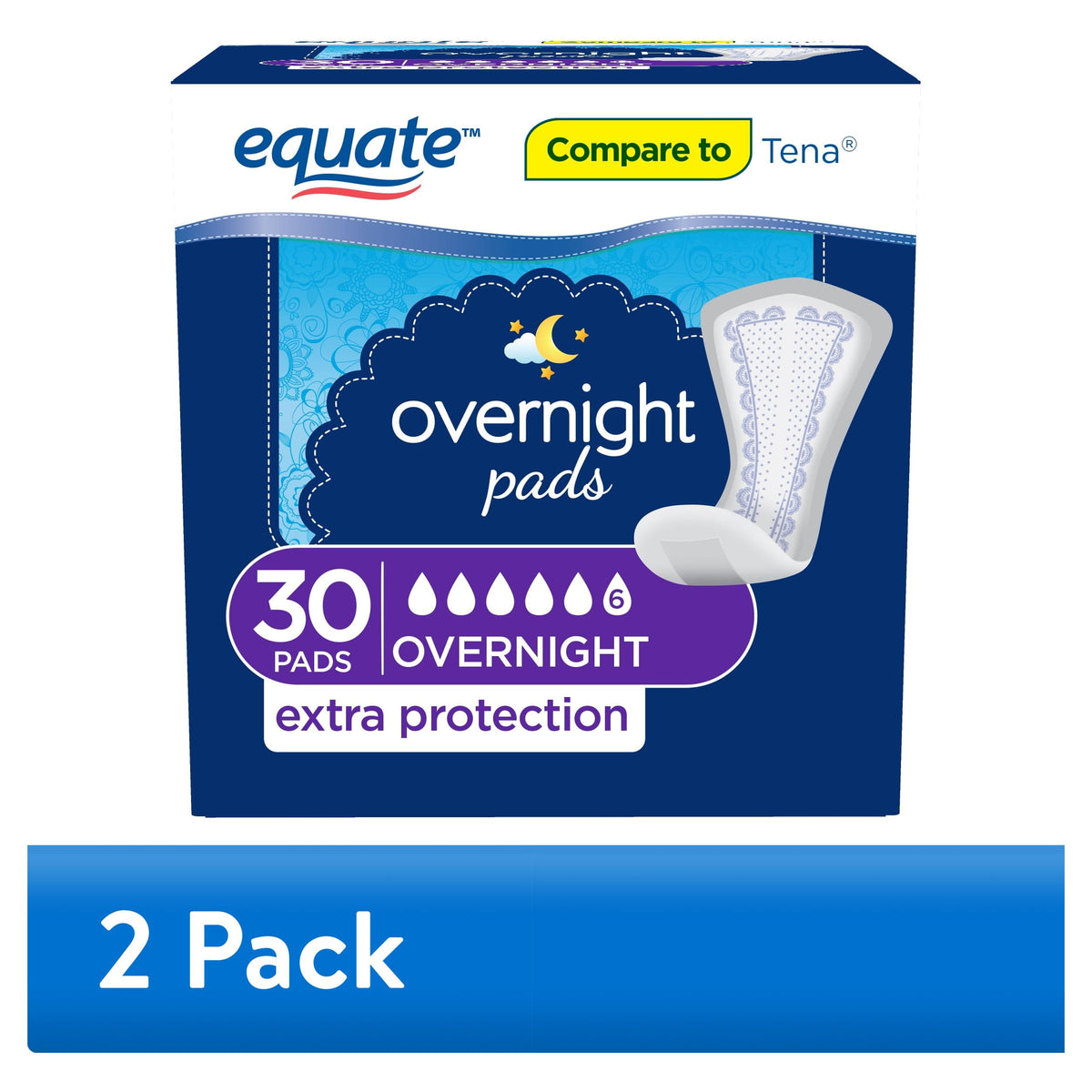 Equate Women's Incontinence Pads, Unscented, Overnight, 120 Count