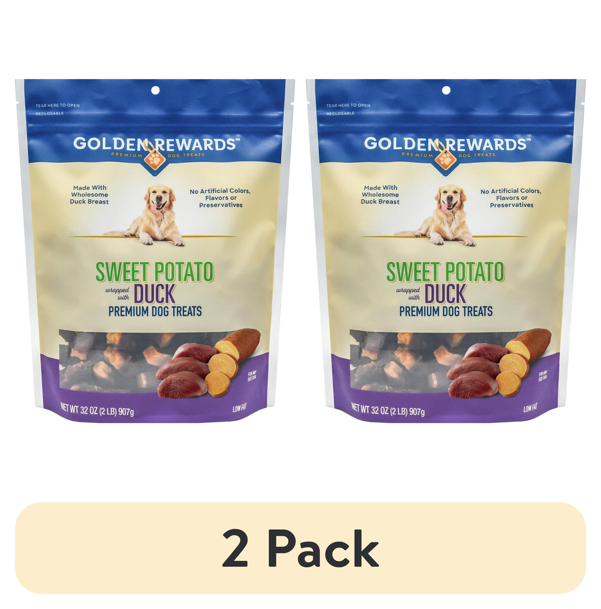 (4 pack) Golden Rewards Sweet Potato Wrapped with Duck Premium Treats for Dogs, 16 oz Bag