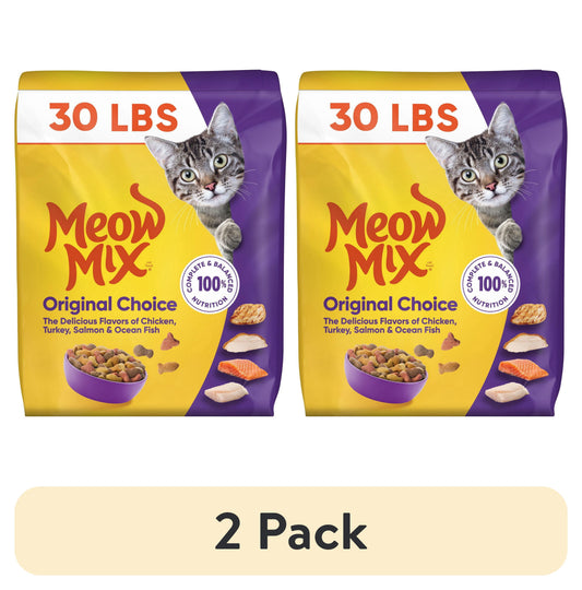 (2 pack) Meow Mix Original Choice Dry Cat Food, All Life Stages, Chicken, Turkey, Salmon & Ocean Fish Flavors, 30 lb Bag