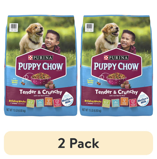 (2 pack) Purina Puppy Chow Dry Dog Food, High Protein Tender & Crunchy Real Beef Formula, 15 lb Bag