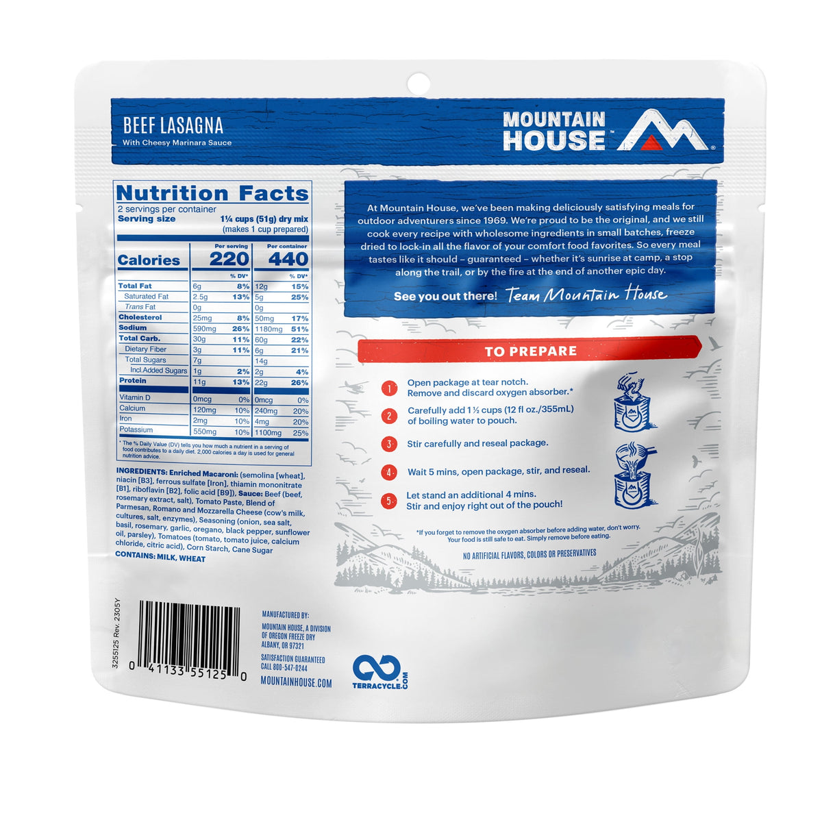 (4 pack) Mountain House Lasagna w/Meat Sauce, Freeze-Dried Camping & Backpacking Food, 2 Serving