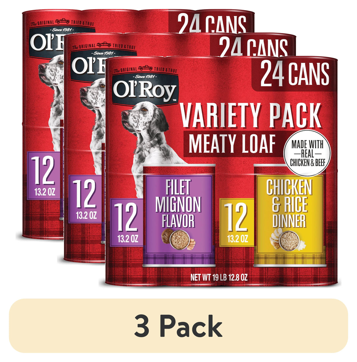 Ol' Roy Filet Mignon Flavor and Chicken and Rice Flavor Wet Dog Food Variety Pack, 13.2 oz Cans, 24 Pack