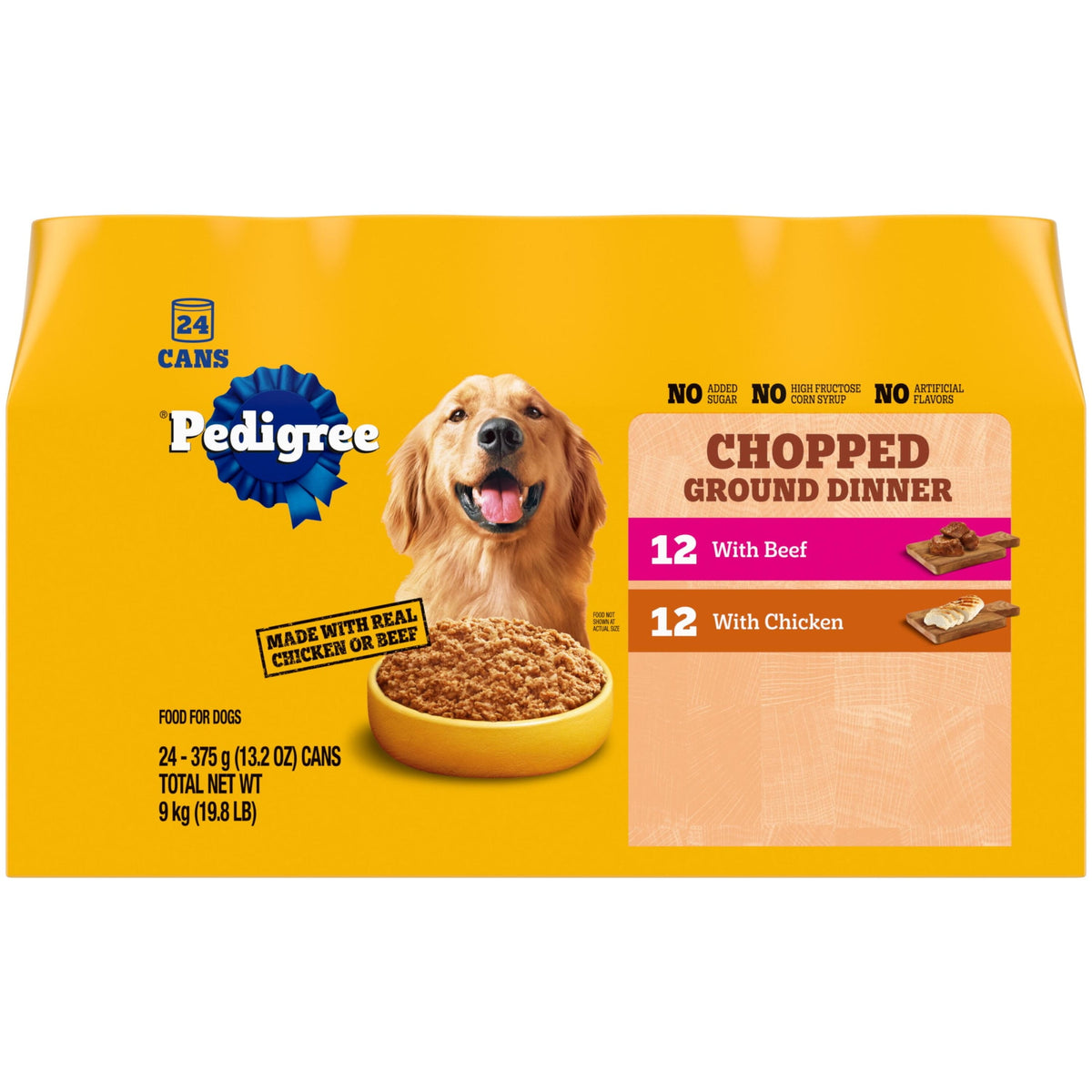 Pedigree Chopped Ground Dinner Chicken & Beef Variety Pack Wet Dog Food, (24) 13.2 Oz Cans
