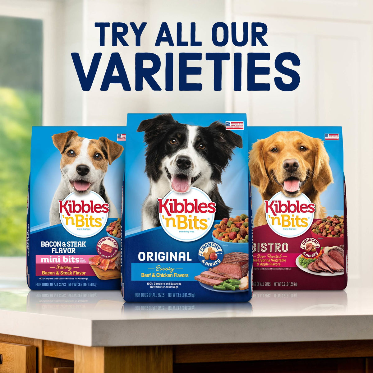 Kibbles 'n Bits Triple Steak Flavor Dry High Protein Dog Food, 40 lb. Bag
