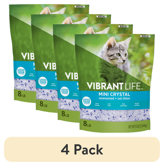 (4 pack) (4 pack) Vibrant Life Mini Crystal Cat Litter, Unscented, 8 lb Bag, 1 Count