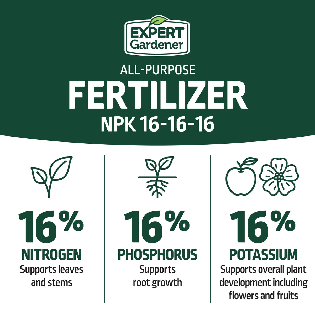 Expert Gardener All Purpose Plant Food Fertilizer, 16-16-16, 20 lb