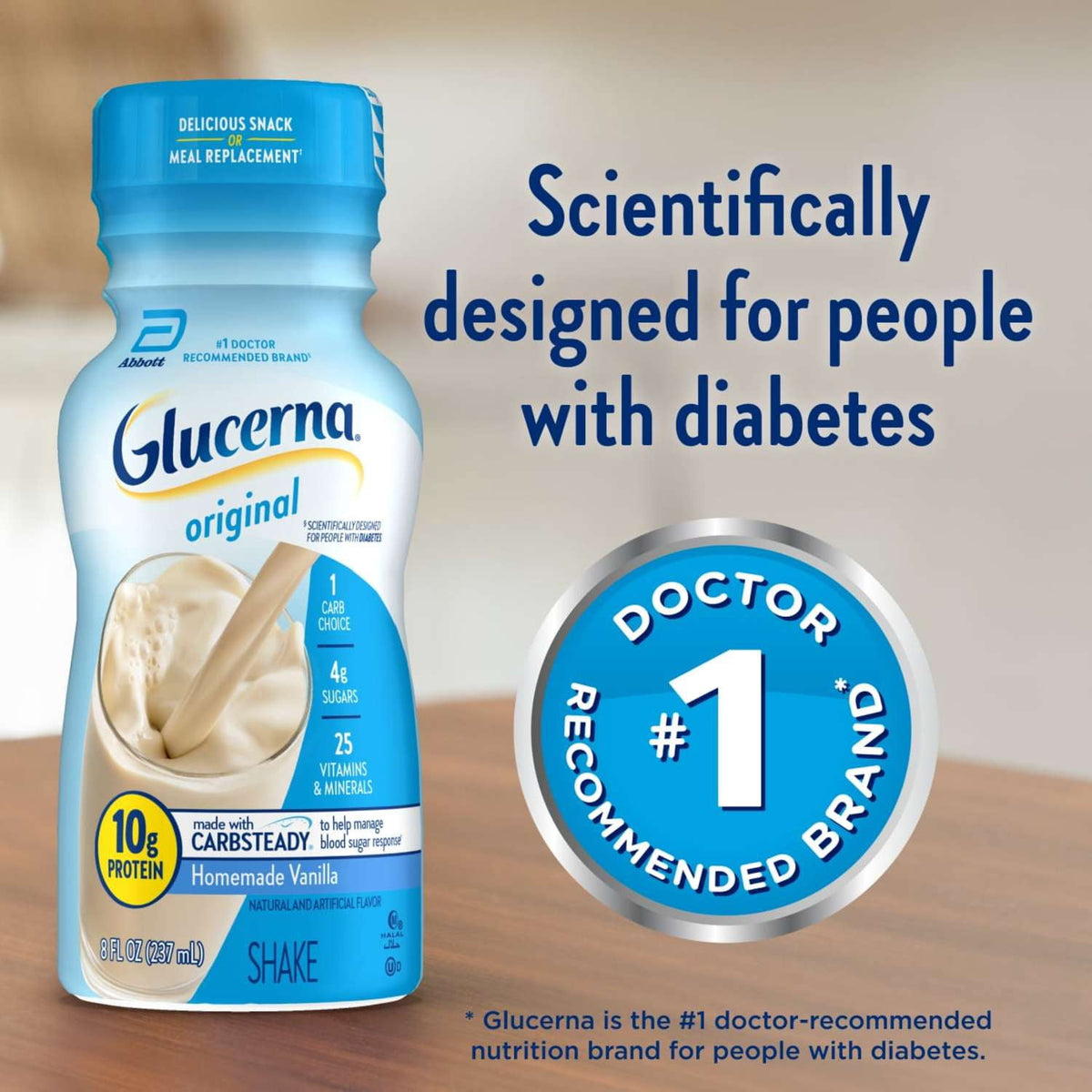 Glucerna Original Diabetic Protein Shake, Homemade Vanilla, 8 fl oz Bottle, 24 Count