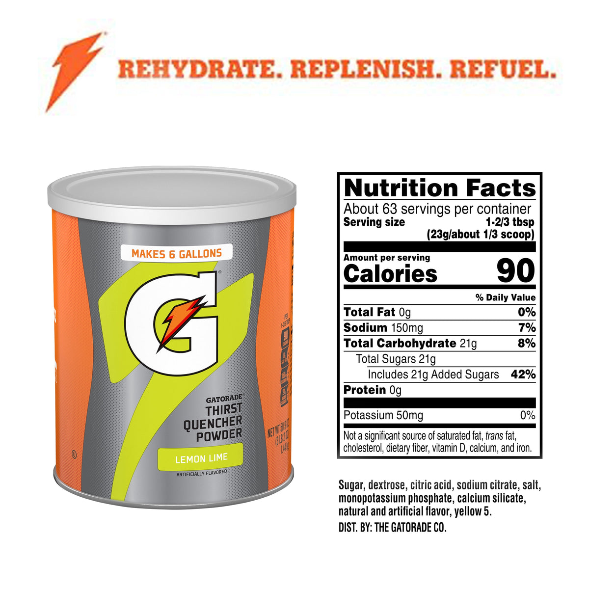 Gatorade Thirst Quencher Lemon Lime, Powdered Energy Drink Mix, 50.9 oz, 1 Count