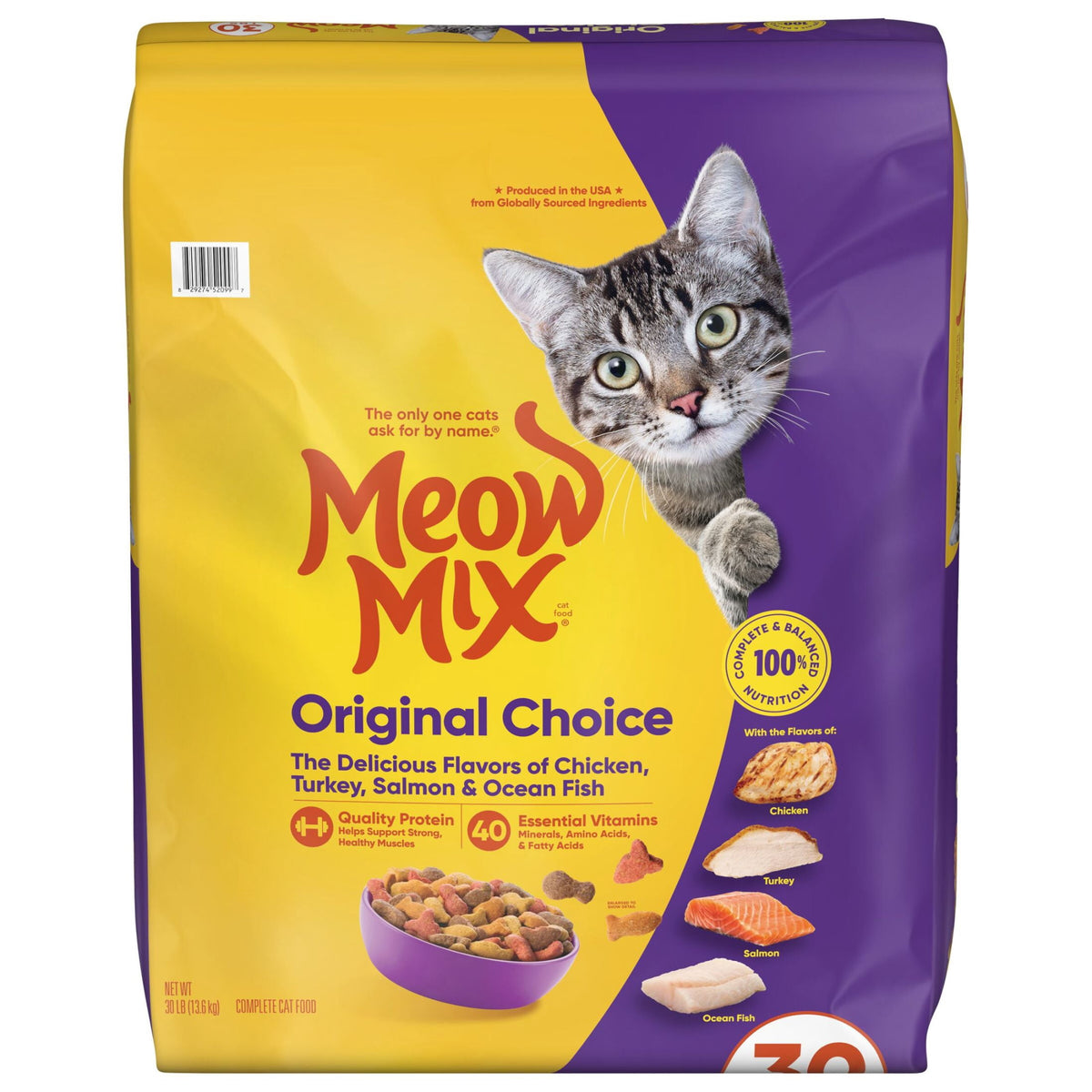 (2 pack) Meow Mix Original Choice Dry Cat Food, All Life Stages, Chicken, Turkey, Salmon & Ocean Fish Flavors, 30 lb Bag