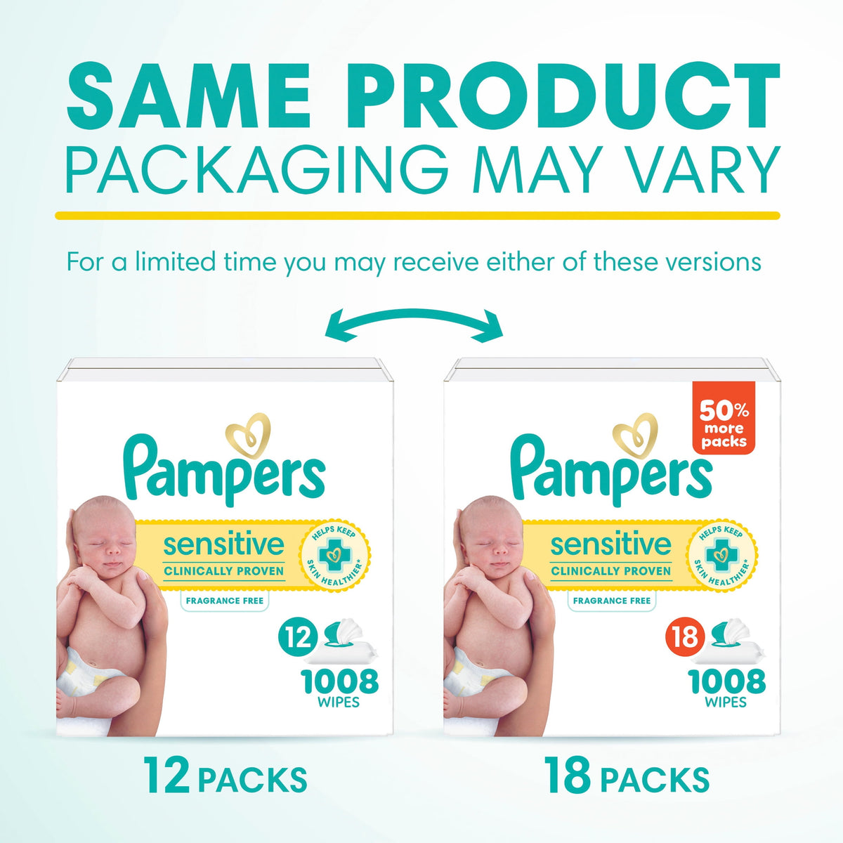 Pampers Sensitive Baby Wipes Unscented, 18-Pack, 1008 Total Count (Select for More Options)
