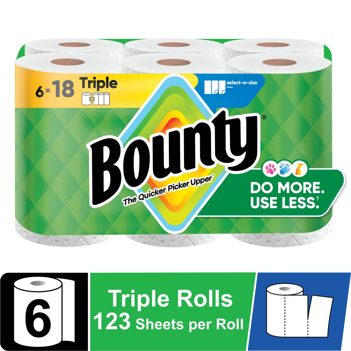 Bounty Paper Towels Select-A-Size White, 10 Triple Rolls, 123 Sheets Per Roll