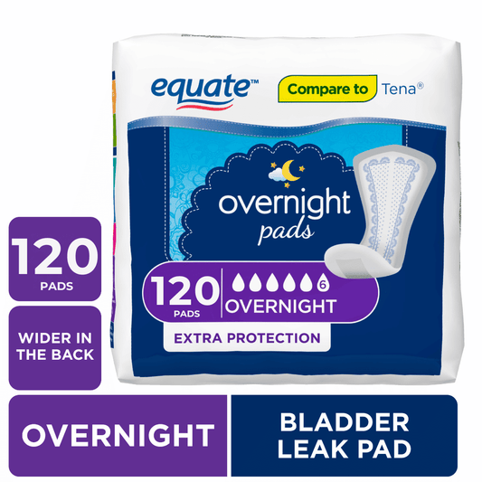 Equate Women's Incontinence Pads, Unscented, Overnight, 120 Count