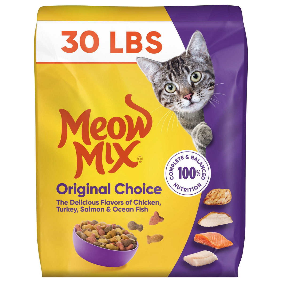 (2 pack) Meow Mix Original Choice Dry Cat Food, All Life Stages, Chicken, Turkey, Salmon & Ocean Fish Flavors, 30 lb Bag