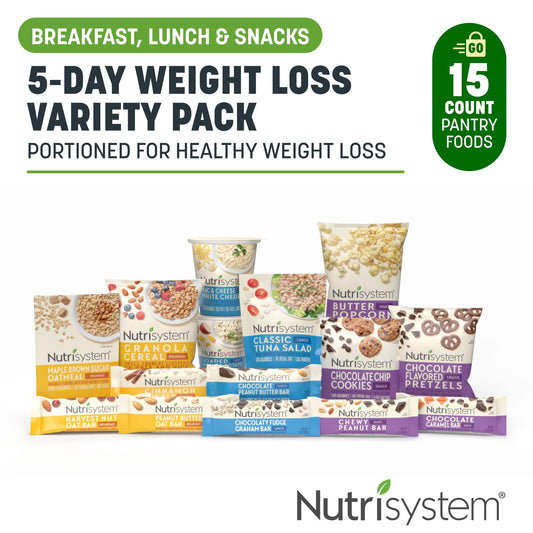 Nutrisystem 5-Day Weight Loss Variety Pack, Breakfasts, Lunches, and Snacks, 15 Count (Shelf-stable)